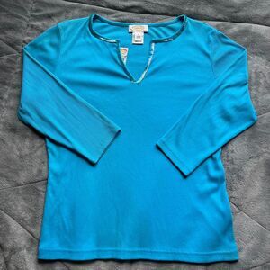 Vintage Y2K Talbot’s Petites blue 3/4 quarter sleeve ribbed sequin top sz large